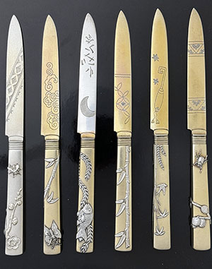 six assembled Tiffany Japonesque fruit knives applied and engraved